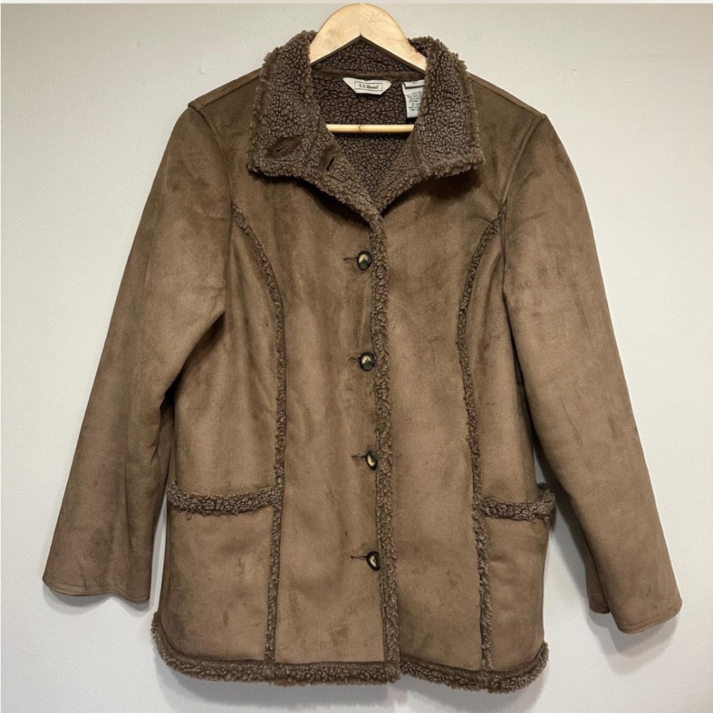 LL Bean Women’s Faux Suede Sherpa Lined Coat Jacket